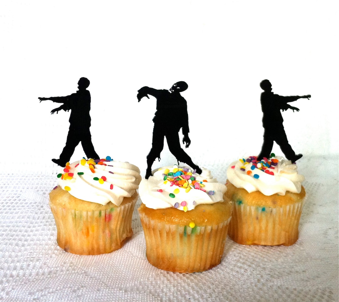 MADE in USA, Zombie Cupcake Toppers Set of 3, Halloween Cupcake Toppers