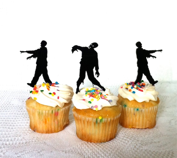 Made In Usa Zombie Cupcake Toppers Set Of 3 Halloween Etsy