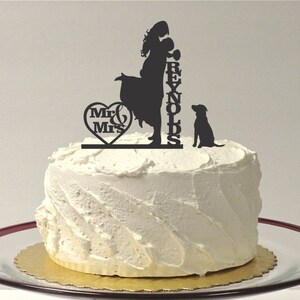 Wedding Cake Topper with Dog Personalized Silhouette, Bride and Groom Cake Topper, MADE In USA, image 3