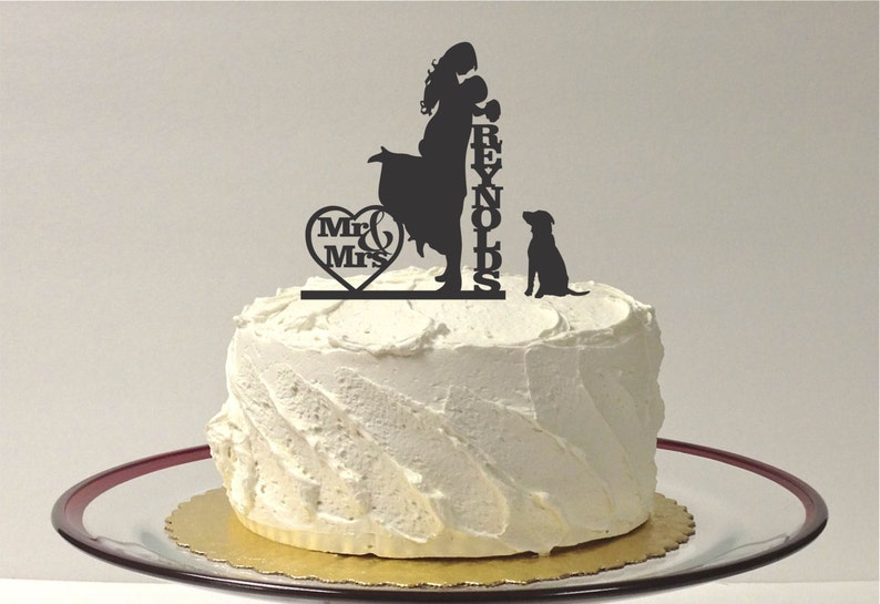 Wedding Cake Topper with Dog Personalized Silhouette, Bride and Groom Cake Topper, MADE In USA, image 3