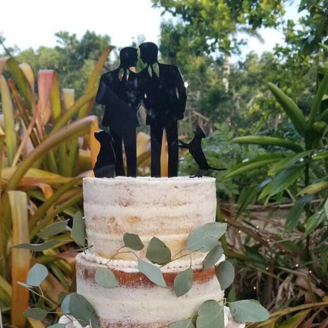 MADE In USA, Gay Wedding Cake Topper + DOG Same Sex Cake Topper Gay Cake Topper Gay silhouette Homosexual Wedding Cake Topper For Men Gift