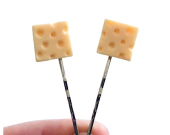 Square Cheese Hair Clips, Cheese Bobby Pins, Cheese Hair Accessories, Cheese Lover Gift, Mini Food Cute Hair Clips