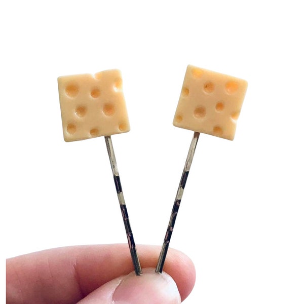 Square Cheese Hair Clips, Cheese Bobby Pins, Cheese Hair Accessories, Cheese Lover Gift, Mini Food Cute Hair Clips