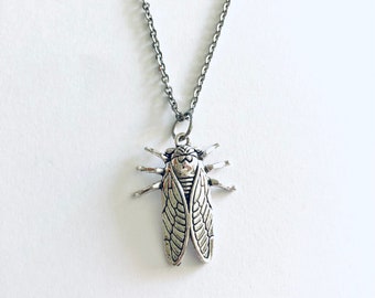 Cockroach Necklace, Silver Cicada Necklace Stainless Steel, Fly Bug Creepy Crawly