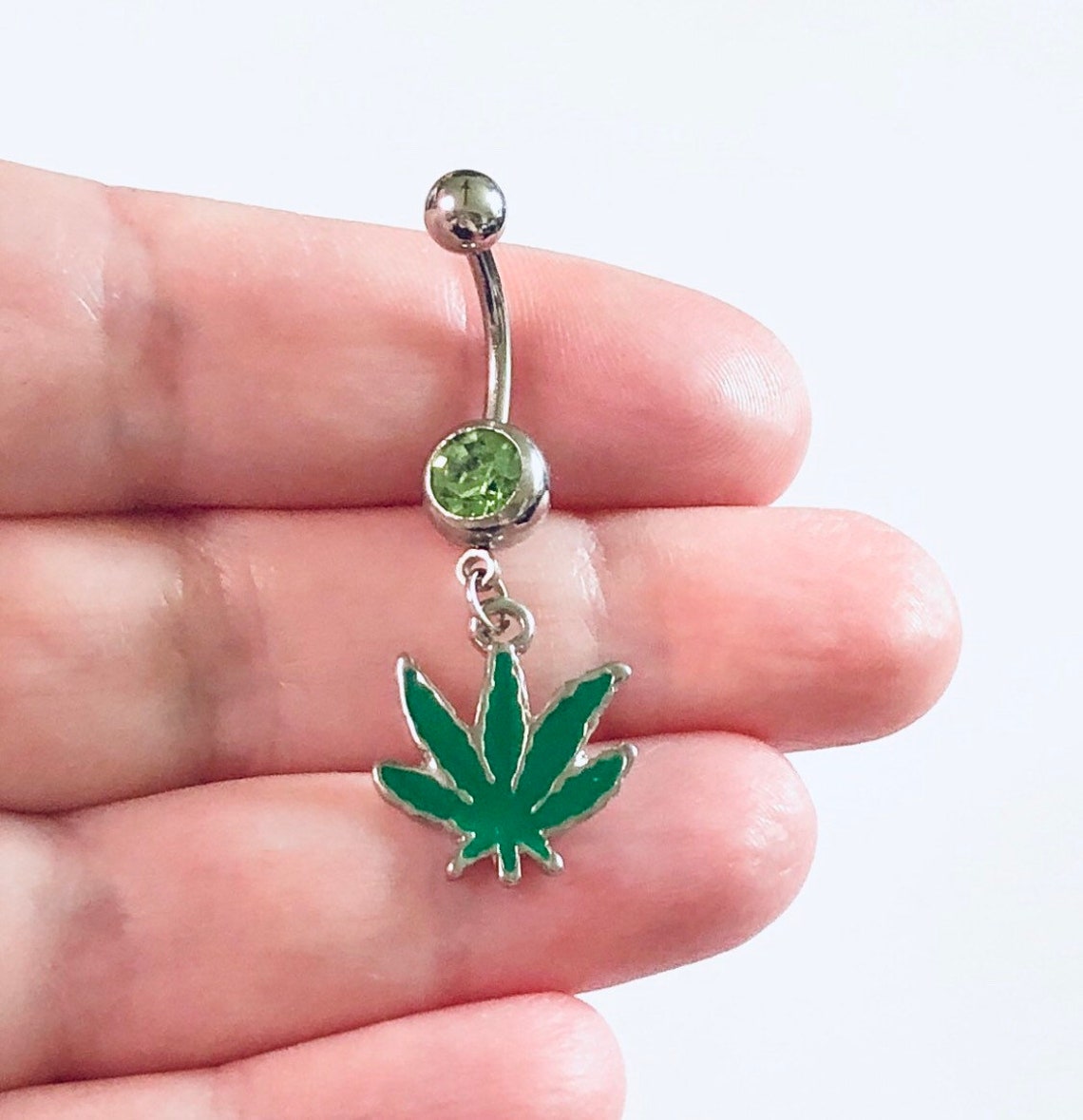 Green Weed Belly Button Ring Marijuana Belly Ring Navel Etsy