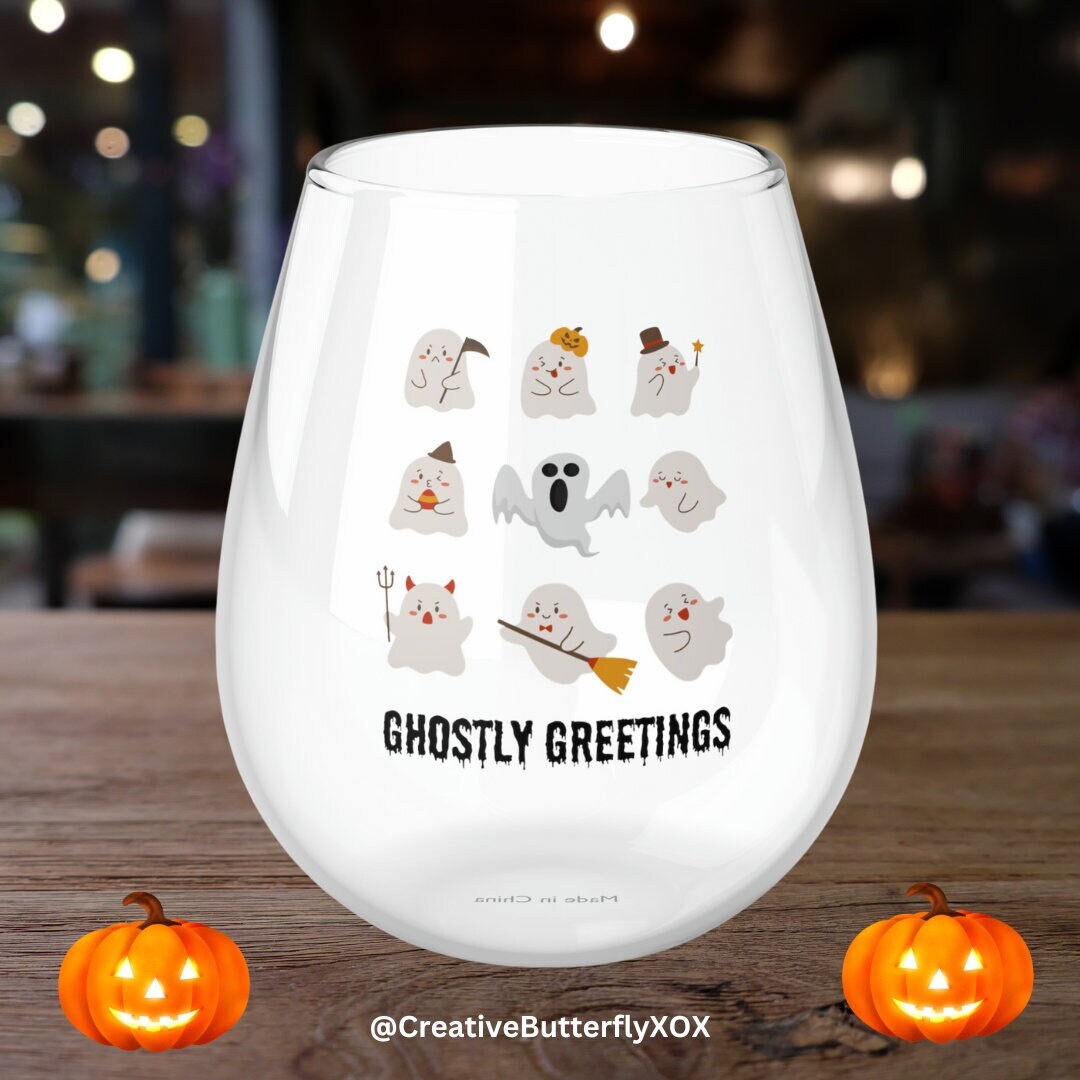 2 glass ghost tumbler wine glass,glass ghosts Inside Halloween fall SO CUTE