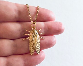 Gold Fly Necklace, Cicada necklace, Cockroach Necklace, Insect Bug on Dainty Gold Plated Chain