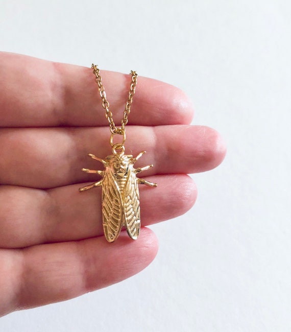 Gold Fly Necklace, Cicada Necklace, Cockroach Necklace, Insect Bug