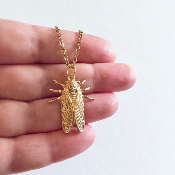 Gold Fly Necklace, Cicada necklace, Cockroach Necklace, Insect Bug on Dainty Gold Plated Chain