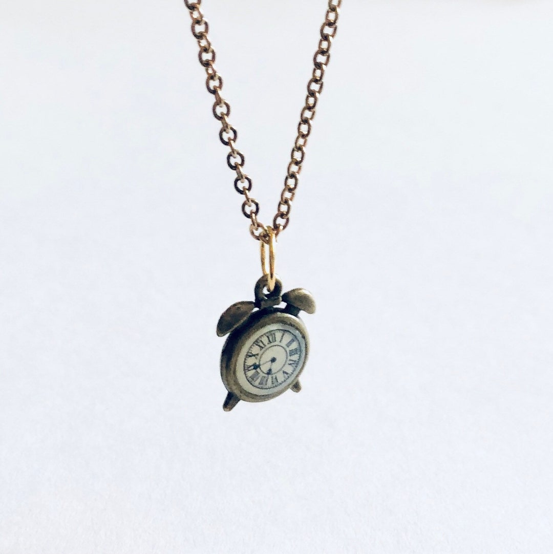 Golden Bronze Retro Wonderland Clock Necklace Gold Plated Etsy
