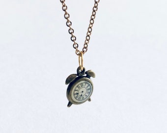 Golden Bronze Retro Wonderland Clock Necklace Gold Plated Chain