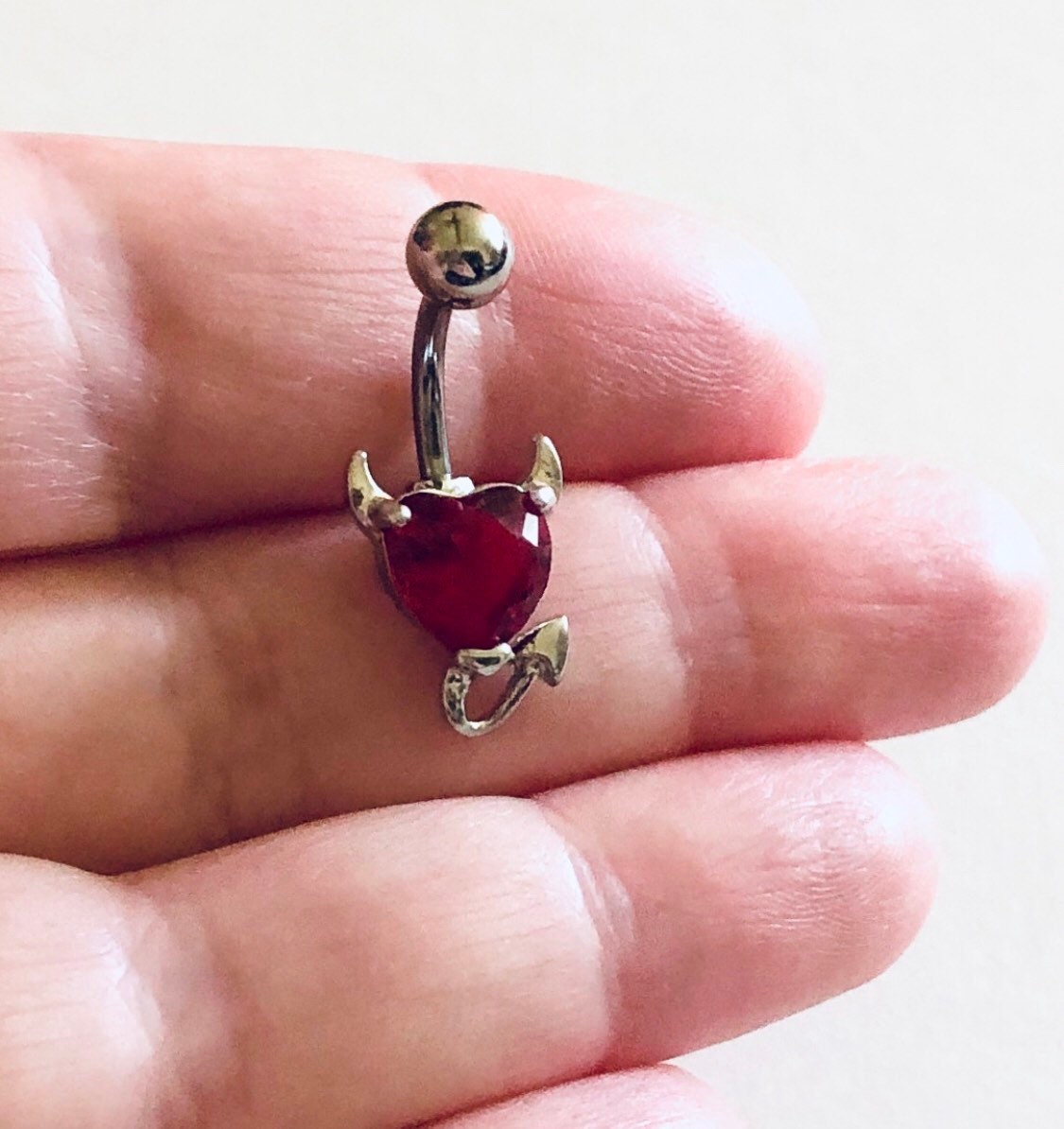 Red Devil Belly Button Ring with Devil Horns & Tail Belly Etsy