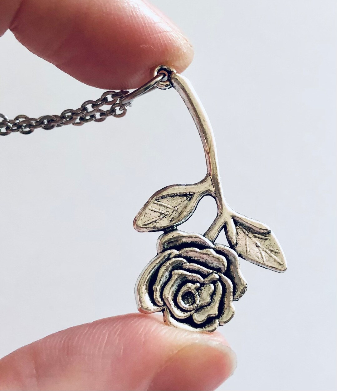 Rose Necklace Upside Down Hanging Large Silver Rose Necklace Flower Necklace Feminine Floral Necklace Gift for Her Under 15 Etsy Canada