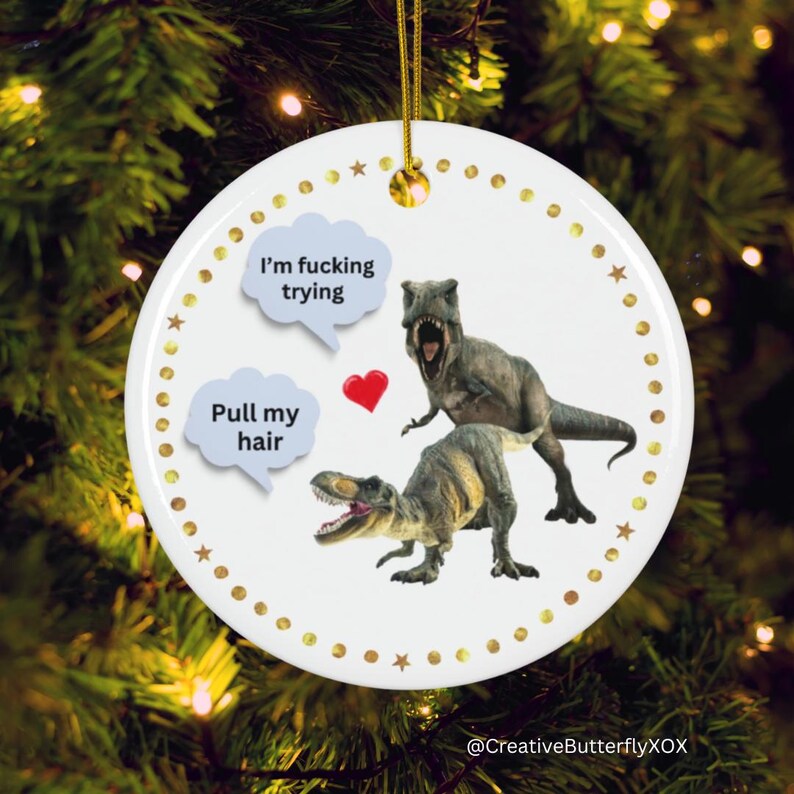 Funny Dinosaur Ornament, Rude Dinosaurs Pull My Hair Ornament, Gag Gift ...