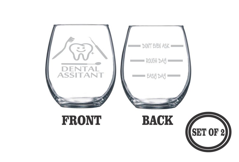 2 DENTAL ASSISTANT ETCHED Stemless Wine Glasses Set of 2 Etsy
