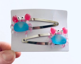 Pastel Crab Hair Clips, Ocean Beach Vacation Crabs Snap Clips, Hair Accessories for Little Girls Teens Women