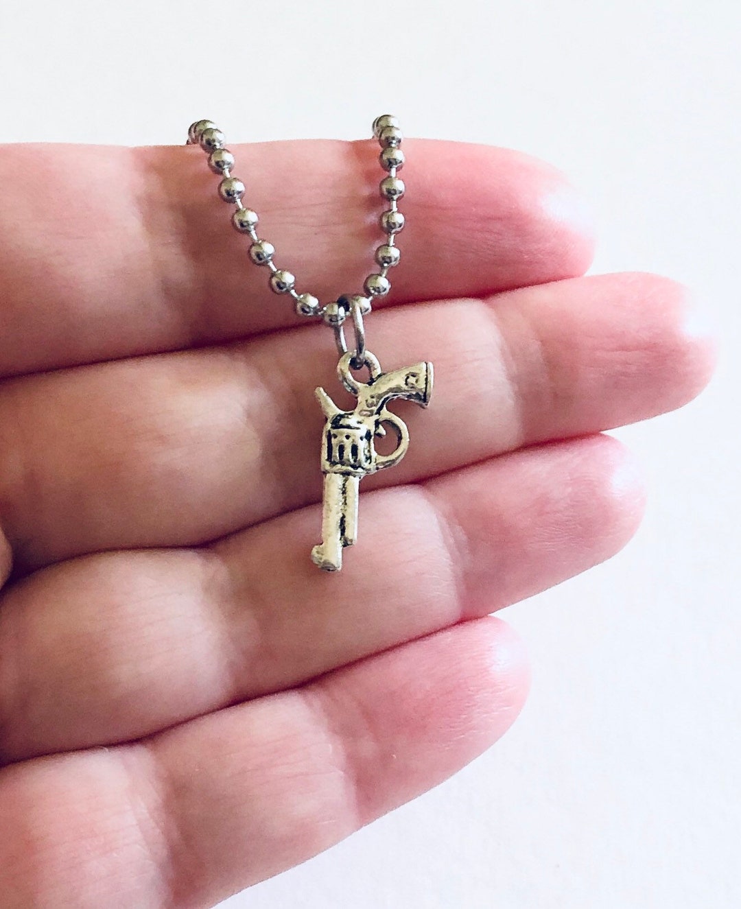 Silver Gun Necklace Handgun Revolver 6 Shooter Gun Charm on Etsy