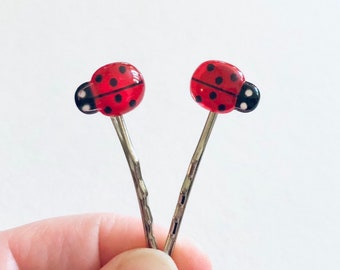 Ladybug Bobby Pins, Lady Bug Hair Clips, Ladybird, Cottagecore Aesthetics Fairy Core Woodland