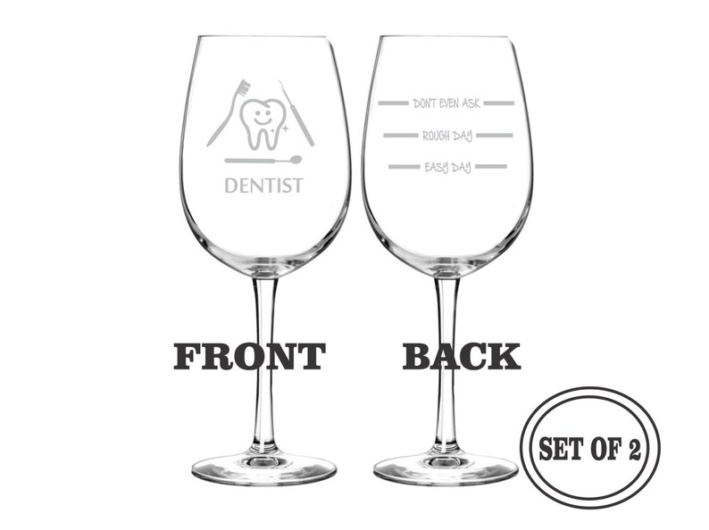 2 DENTIST ETCHED Wine Glasses Set of 2 Engraved Wine Glasses Etsy