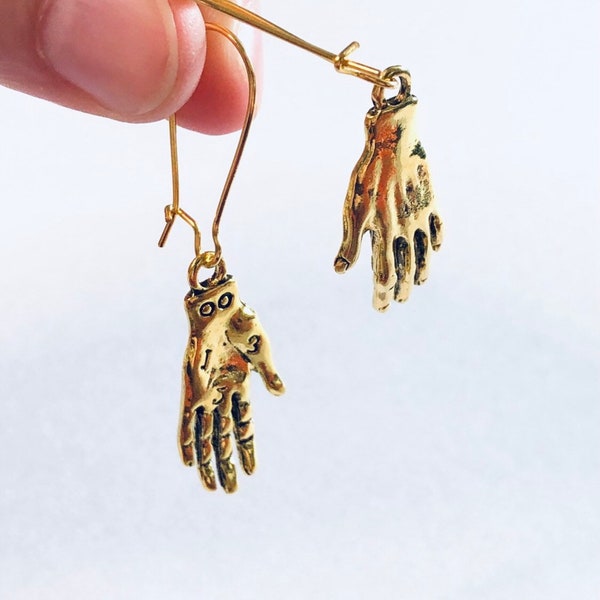 Gold Palmistry Hand Earrings, Drop Dangle Earrings, Witchy Woman Divination Wicca Wiccan spells