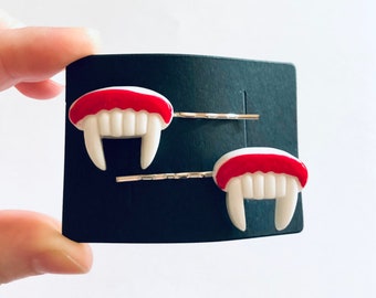 Vampire Fangs Hair Clips, Vampire Fangs Bobby Pins, Vamp Halloween Hair Clips, Vampire Hair Accessories Spooky Season Vampires