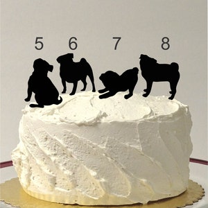 With Pet PUG Dog Choice of 8 Silhouettes, Wedding Cake Topper with Pet PUG Dog Personalized Cake Topper, Bride and Groom and PUG Dog image 3