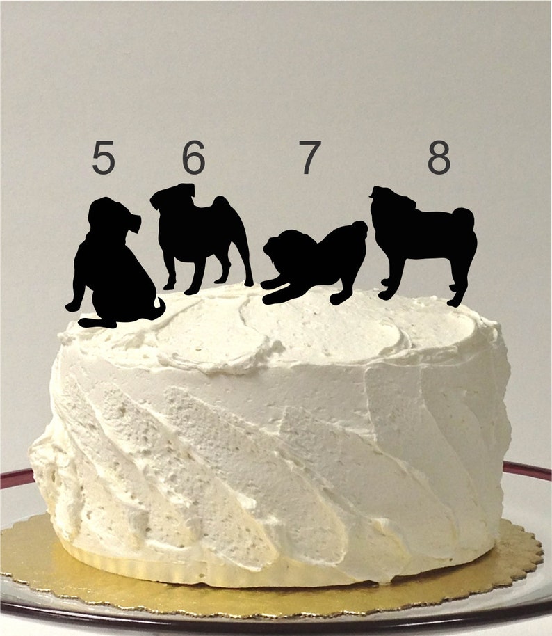 With Pet PUG Dog Choice of 8 Silhouettes, Wedding Cake Topper with Pet PUG Dog Personalized Cake Topper, Bride and Groom and PUG Dog image 3