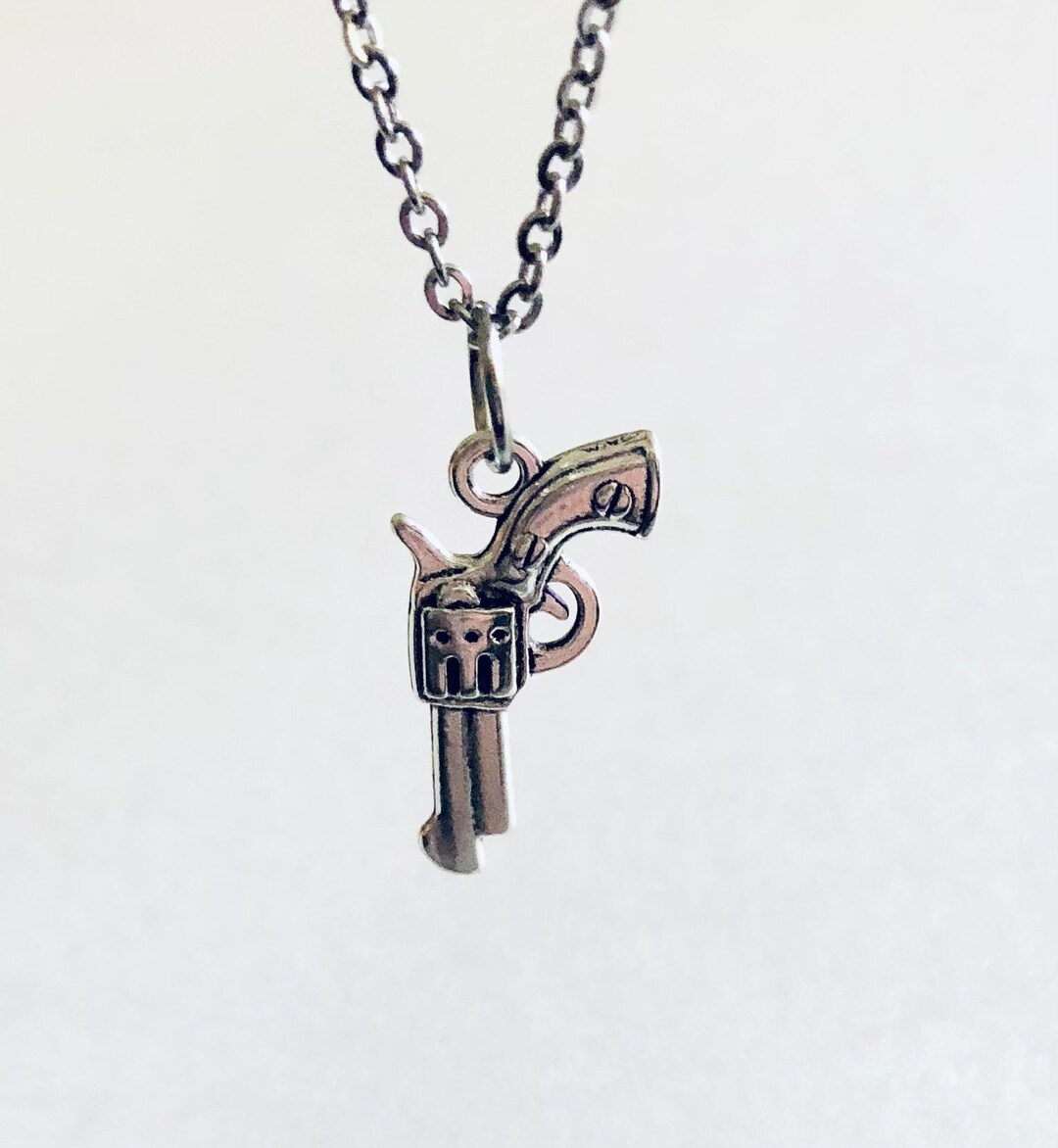 Silver Gun Necklace Silver Revolver Gun Necklace Stainless Etsy