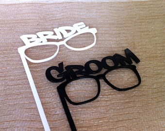 Thick ACRYLIC PHOTOBOOTH PROPS Bride and Groom Glasses Strong and Durable Acrylic Wedding Photo Booth Props Bride and Groom Gloasses