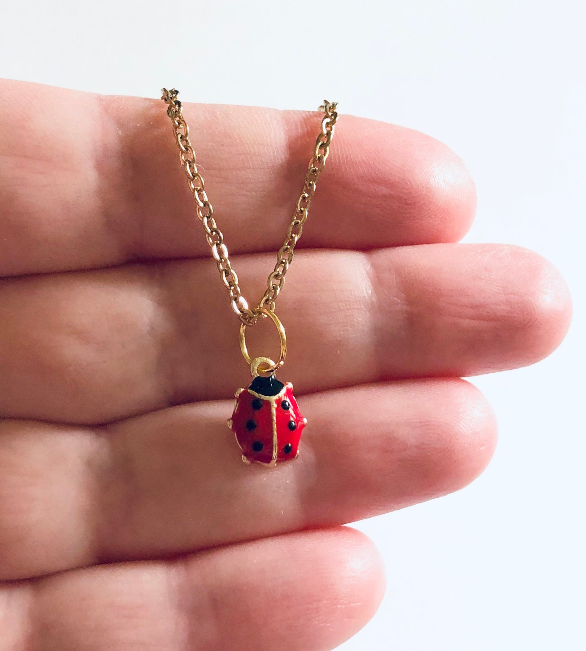 Gold Ladybug Necklace Red Ladybug Necklace Chain Gold Plated