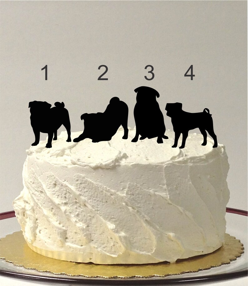 With Pet PUG Dog Choice of 8 Silhouettes, Wedding Cake Topper with Pet PUG Dog Personalized Cake Topper, Bride and Groom and PUG Dog image 2