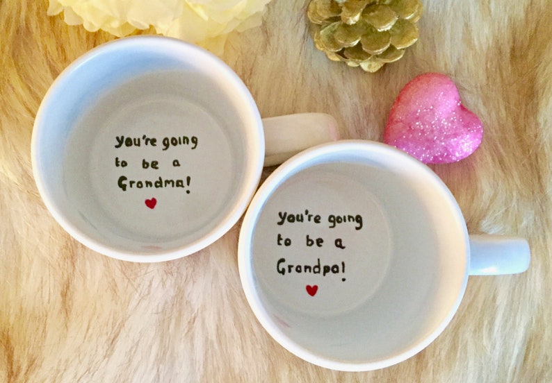 Pregnancy Announcement Surprise Mugs You're Going To be A Grandpa & Grandma Set, Baby Announcement for Grandparents, Grandfather Grandmother image 1