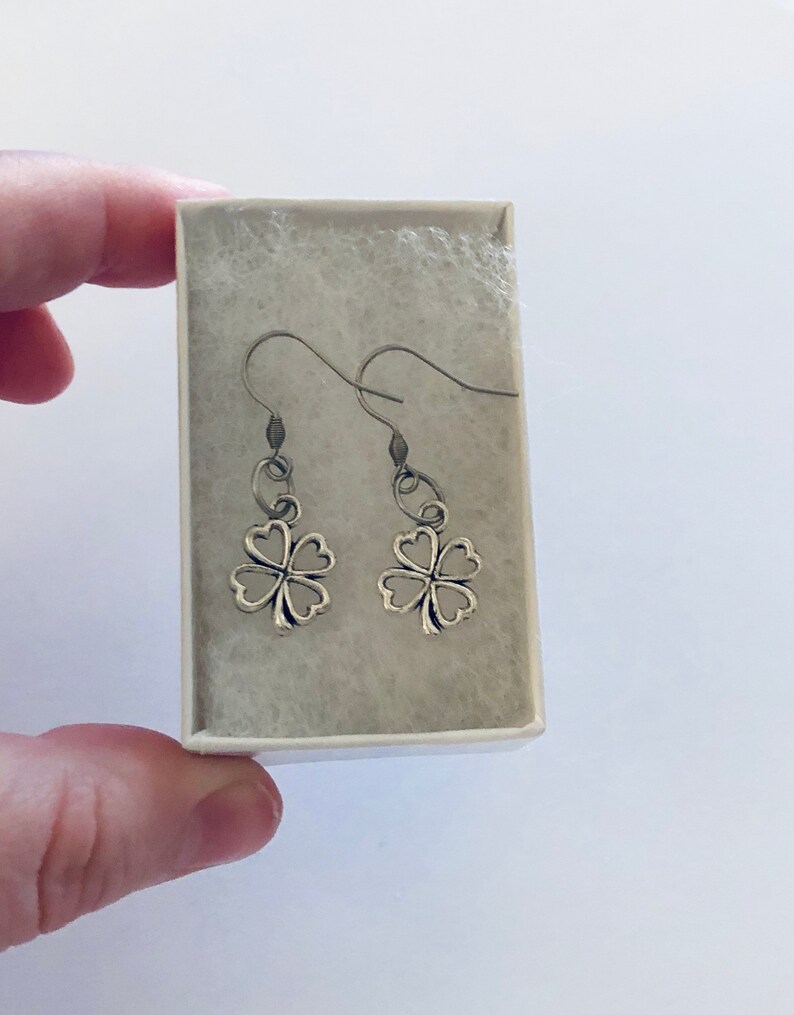 Four Leaf Clover Earrings St Pattys St Paddy\u2019s St Patrick Day Irish Ireland Celtic Jewelry Silver Stainless Steel Fish Hooks