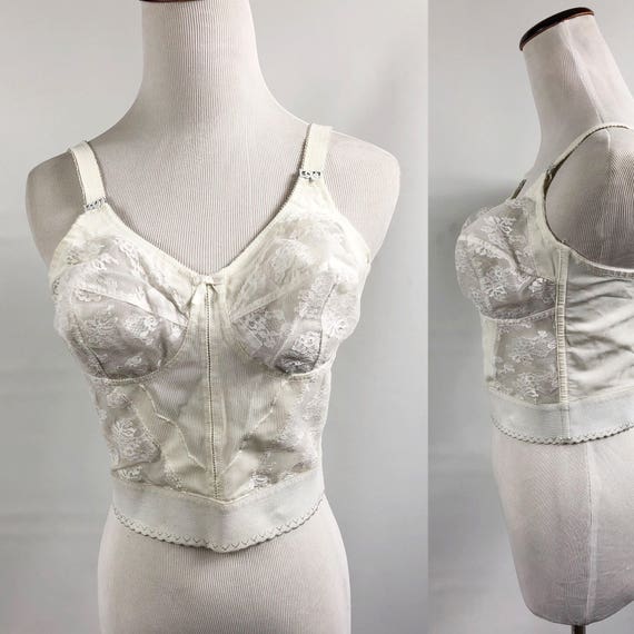 Vintage Lace Brassiere Corset Ivory Lace Mesh 38 B