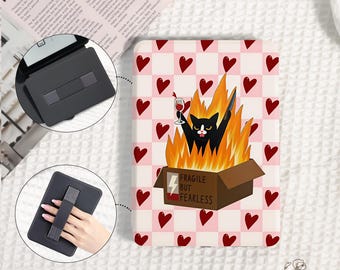 Funda Kindle personalizada con diseño de corazón y fuego de gato para PaperWhite 10/11/12, Kindle 10/11/12 2024 (6"), Kindle (Colorsoft), funda Kobo Libra personalizada