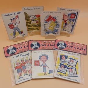 Vache et porte LISTE A - Lot de 8 cartes instantanées vintage des années 1930 (fournitures d'encadrement, de journalisation ou de création)