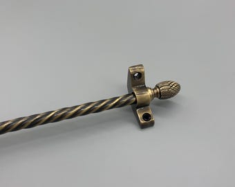 Antique Brass Stair Rod (Set of 13) - 3/8&quot; x 28.5&quot; Simplicity Candy Twisted - Pine Finial