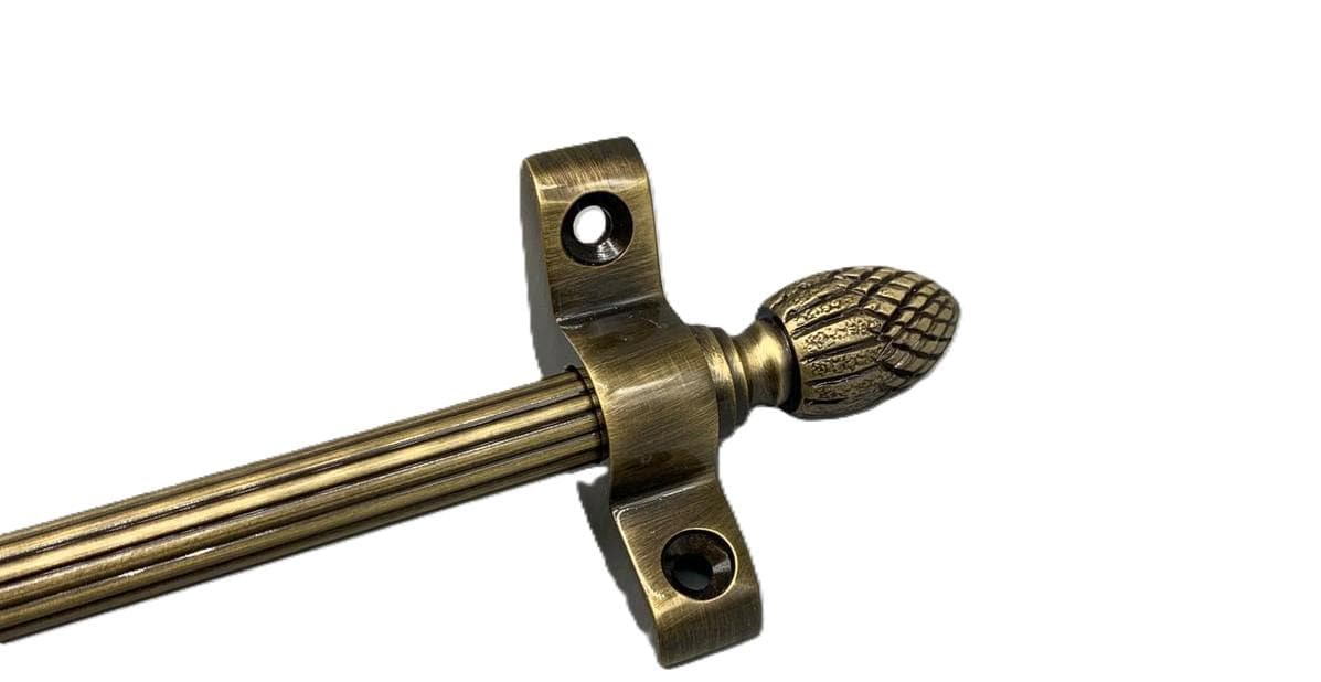 Antique Brass Stair Rod (Set of 13) - 3/8" x 28.5" Simplicity Norfolk Reeded - Pine Finial