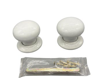 Keramische deurknop witte insteekset 60 mm klassieke ronde handgreep met bevestigingen