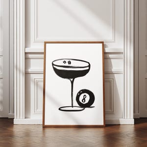 Cocktail Art Poster, Minimalist Cocktail Poster, 8 Ball Martini Print Bar Art Print, Bar Cart Printable, Modern Home Decor