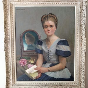 Oil painting on canvas signed Raymond LHEUREUX (1890-1965), "Françoise", daughter of the artist circa 1940