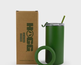 HUNTER GREEN 4 in 1 can cooler and cup with integrated bottle opener.