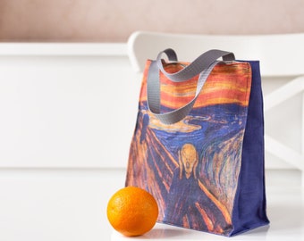 Edvard Munch, The Scream, Linen Eco Friendly Lunch bag, Canvas Lunch Bag