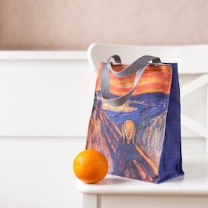 Edvard Munch, The Scream, Linen Eco Friendly Lunch bag, Canvas Lunch Bag image 1