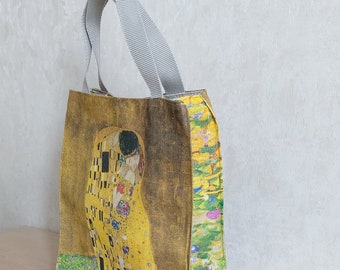 Gustav Klimt The Kiss inspiré sac à lunch, sac à lunch en toile, sac à lunch écologique en lin