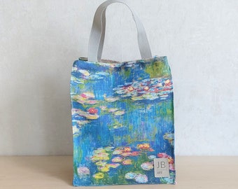 Water lilies Claude Monet inspired Lunch bag, Canvas Lunch Bag, Linen Eco Friendly Lunch bag