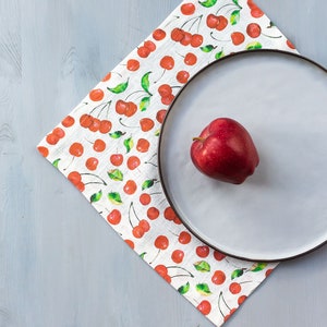 Cherry on White Linen Napkins. Napkins Bulk.