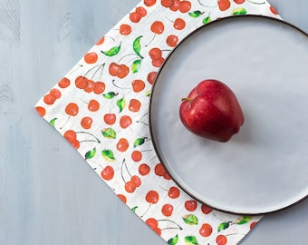 Cherry on White Linen Napkins. Napkins Bulk.