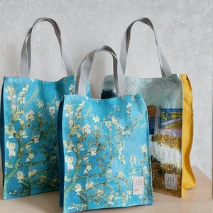 Linen Eco Friendly Lunch bag, Canvas Lunch Bag, Bag inspired by Van Gogh, Almond blossom image 2