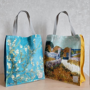 Linen Eco Friendly Lunch bag, Canvas Lunch Bag, Bag inspired by Van Gogh, Almond blossom image 3